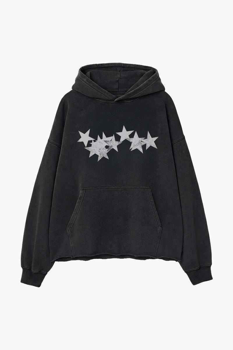 Stars Raw Edge Hoodie - Aged Black
