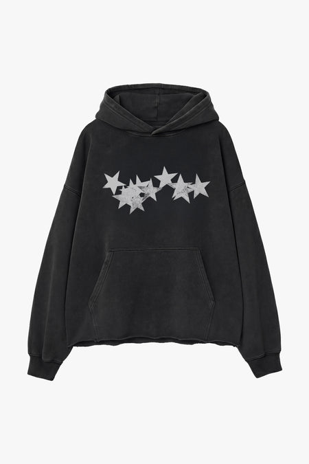 Stars Raw Edge Hoodie - Aged Black