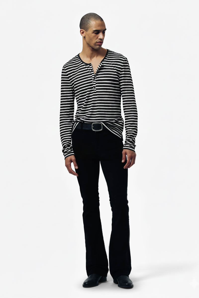 Damon Long Sleeve Henley T Shirt - Stripe