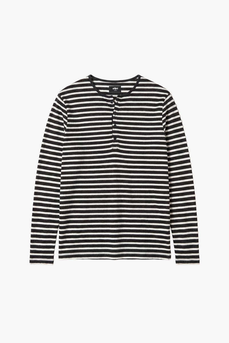Damon Long Sleeve Henley T Shirt - Stripe
