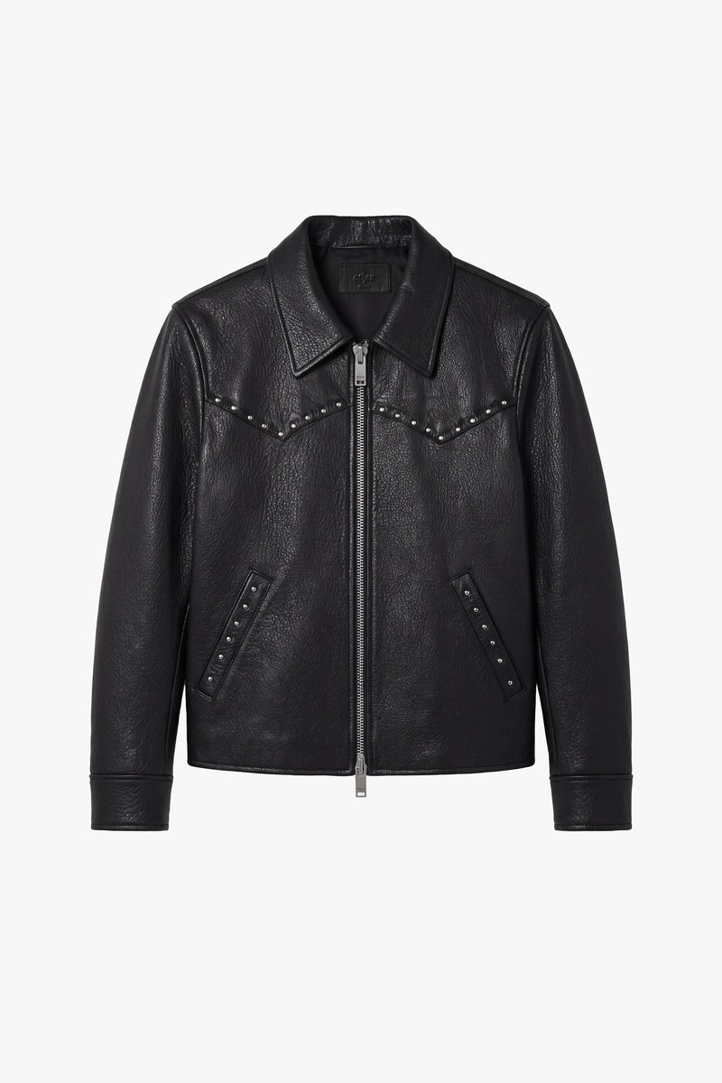 Studded Western Leather Jacket - Black