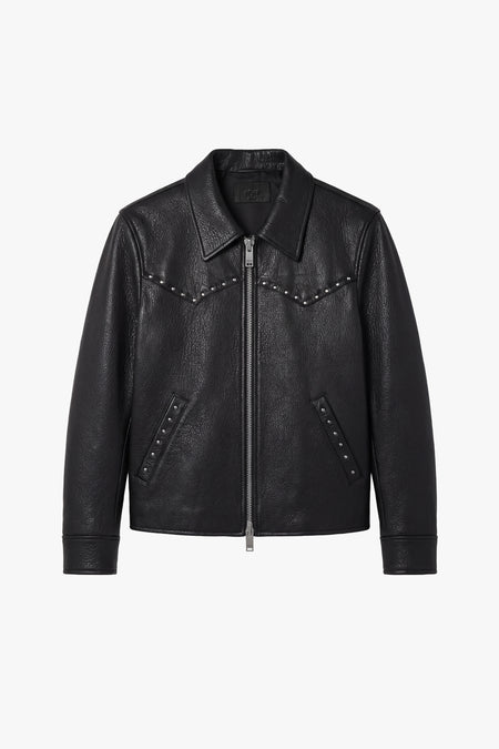 Studded Western Leather Jacket - Black