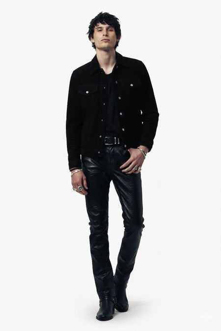 The Suede Trucker Jacket - Black