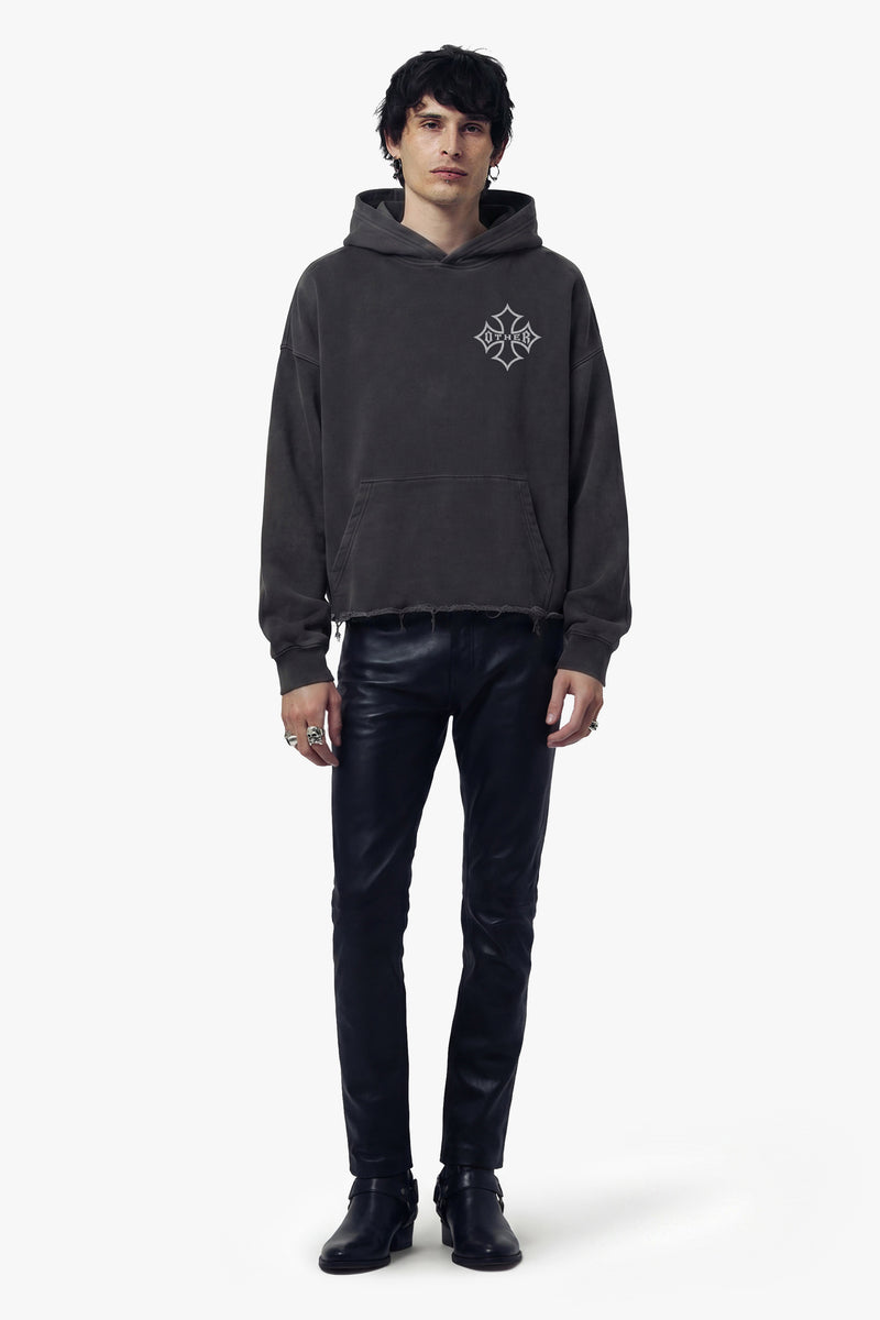 Icon Vintage Issue Raw Edge Oversized Hoodie - Vintage Black