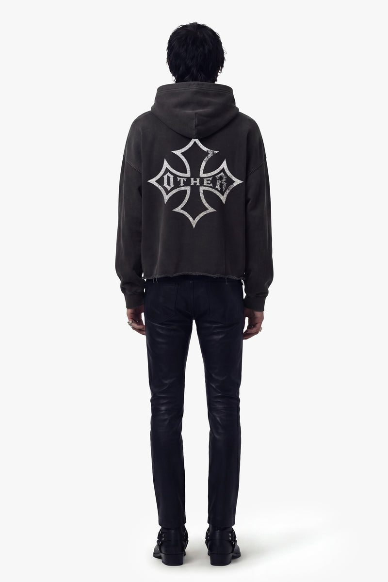 Icon Vintage Issue Raw Edge Oversized Hoodie - Vintage Black