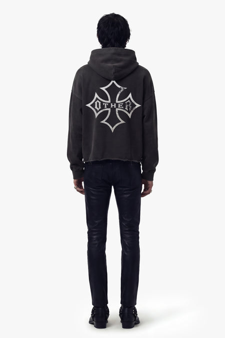 Icon Vintage Issue Raw Edge Oversized Hoodie - Vintage Black