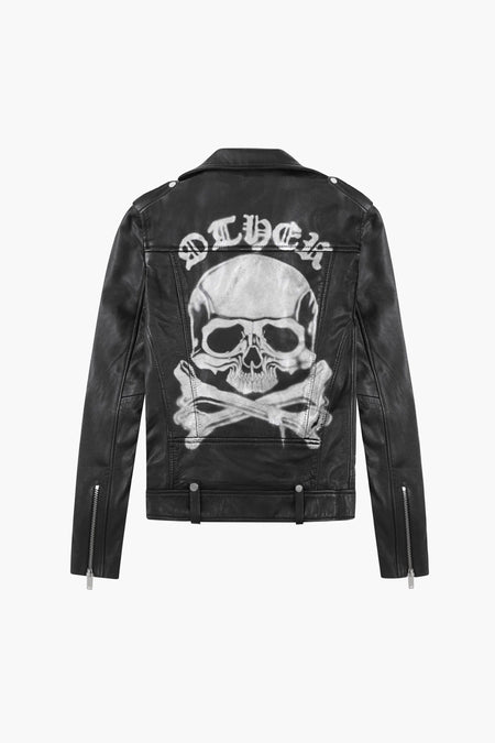 The Printed Skull & Crossbones Deuce Biker Jacket - Vintage Black