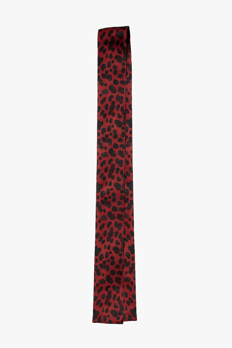 Silk Skinny Scarf - Red Leopard