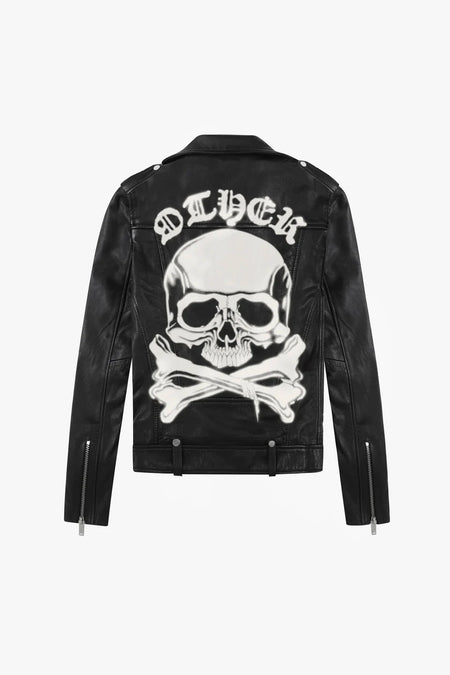 The Printed Skull & Crossbones Deuce Biker Jacket - Vintage Black
