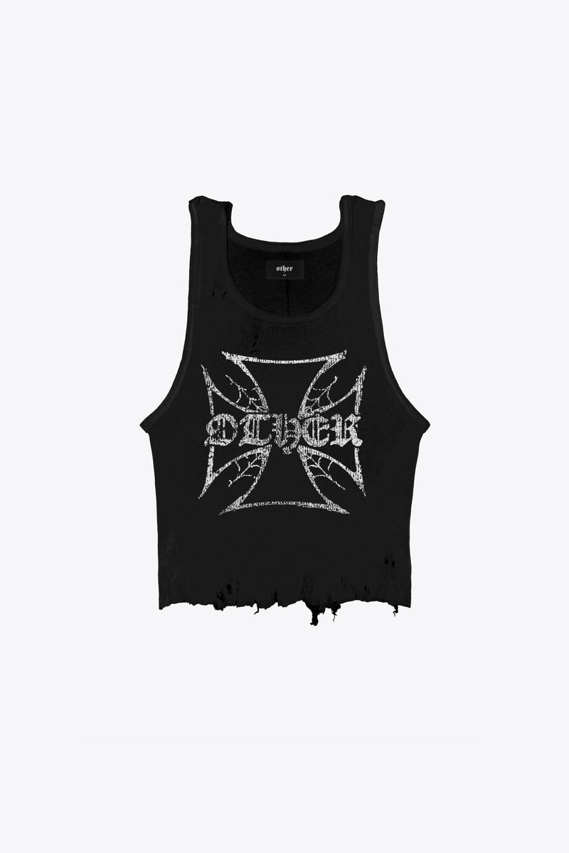 Biker Cross Distressed Beater