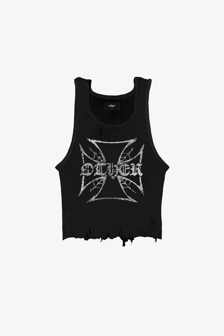 Biker Cross Distressed Beater