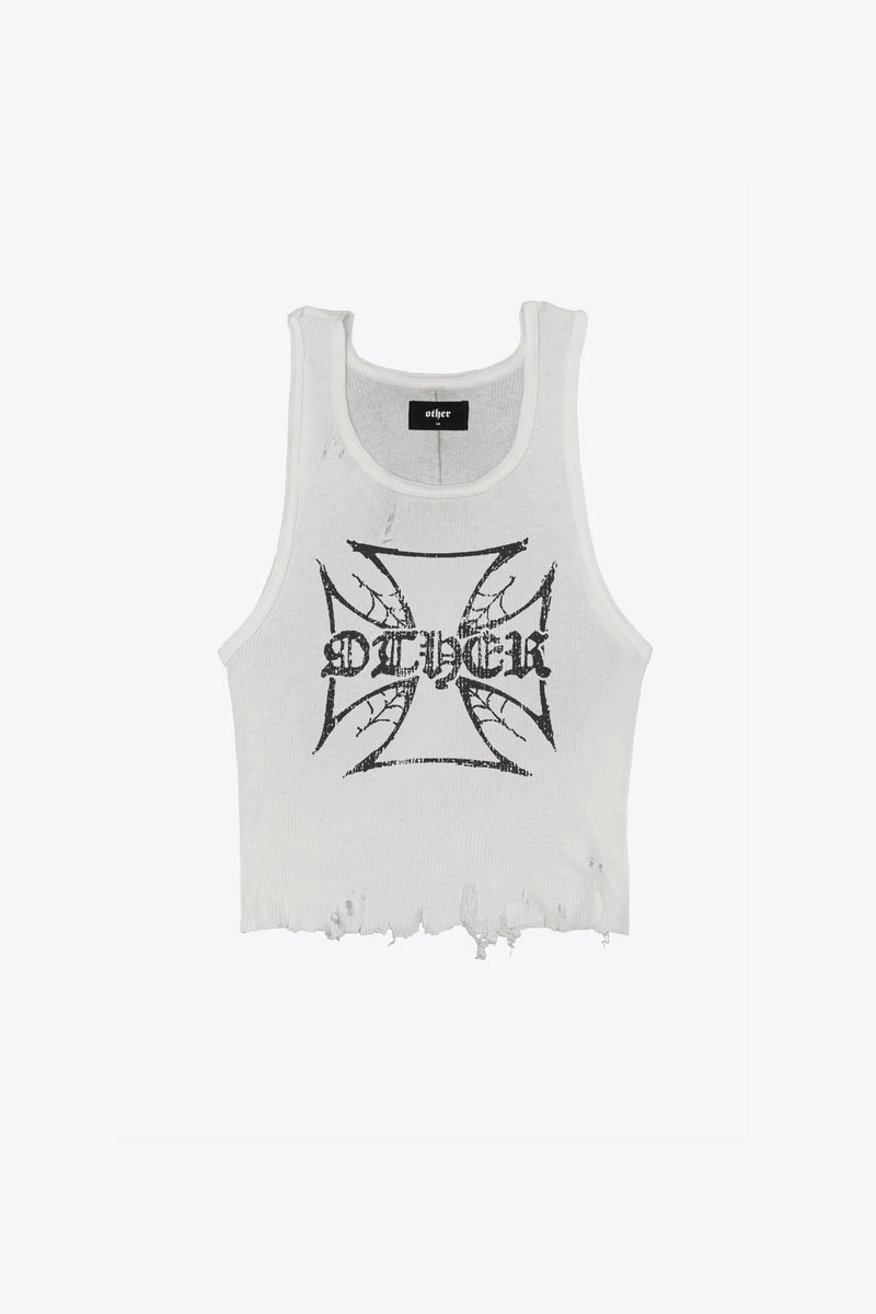 Biker Cross Distressed Beater