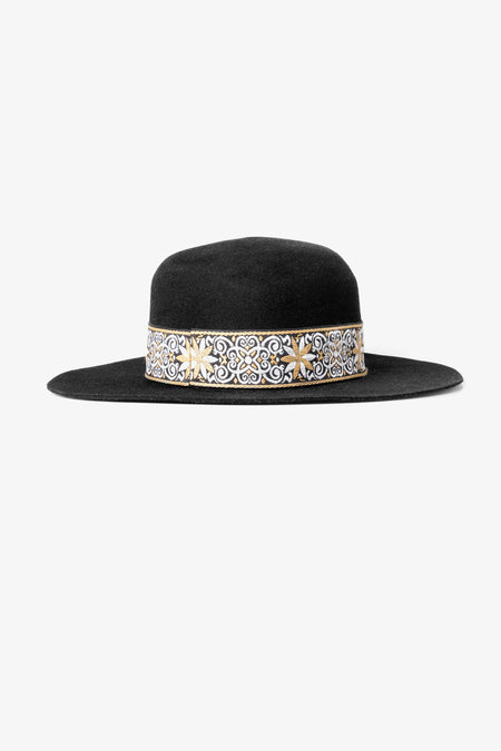 GOLDEN GYPSY BOATER HAT | BLACK