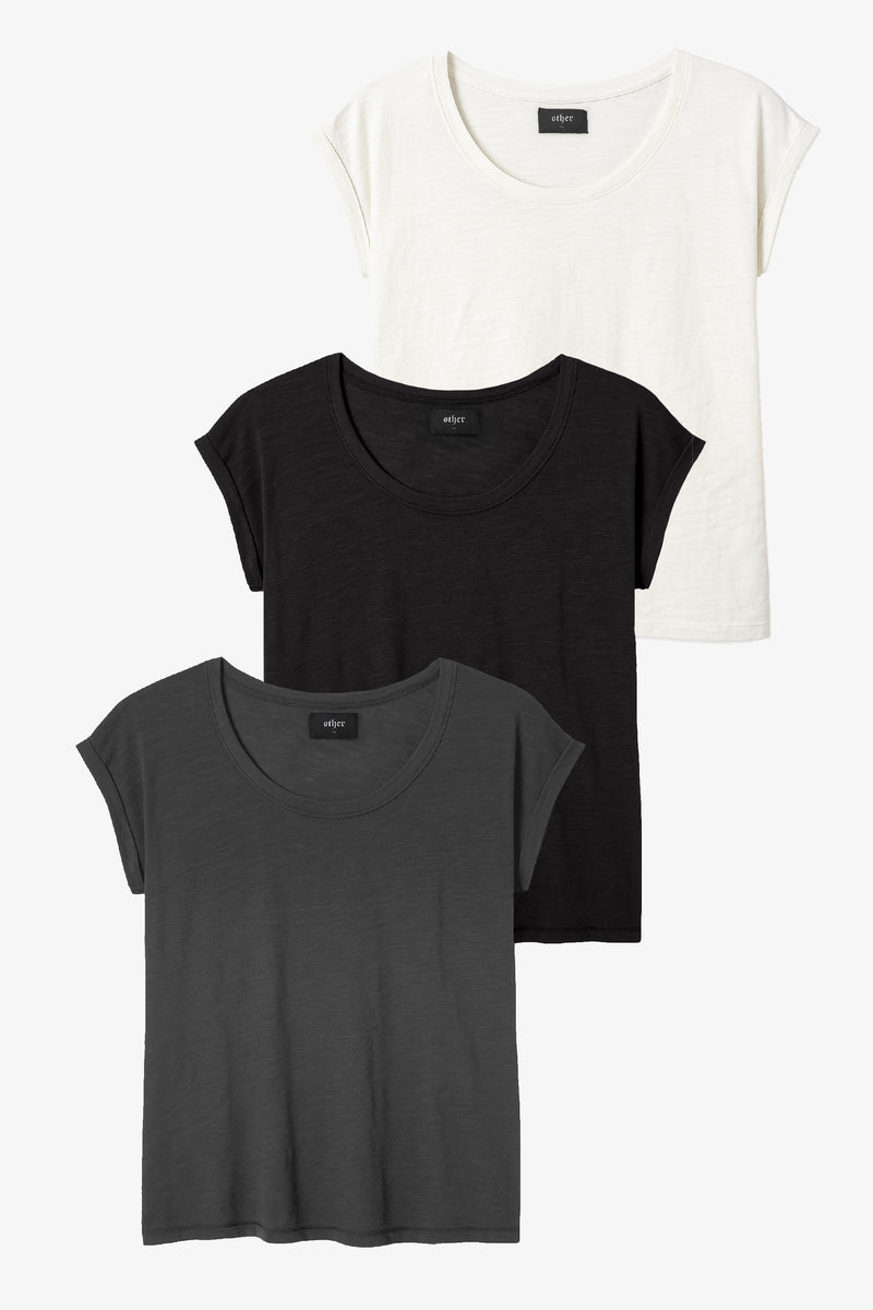 Lazarus Scoop Neck T-Shirt Bundle - Gun Metal Grey, Black & Bone