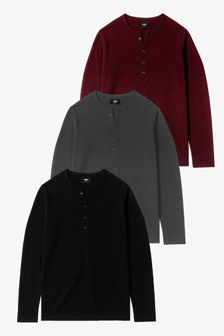 Damon Long Sleeve Henley T Shirt Bundle -Mixed