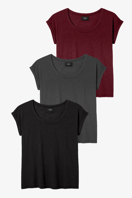 Lazarus Scoop Neck T-Shirt Bundle - Black Gunmetal Grey & Oxblood