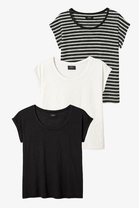 Lazarus Scoop Neck T-Shirt Bundle - Black Bone & Stripe