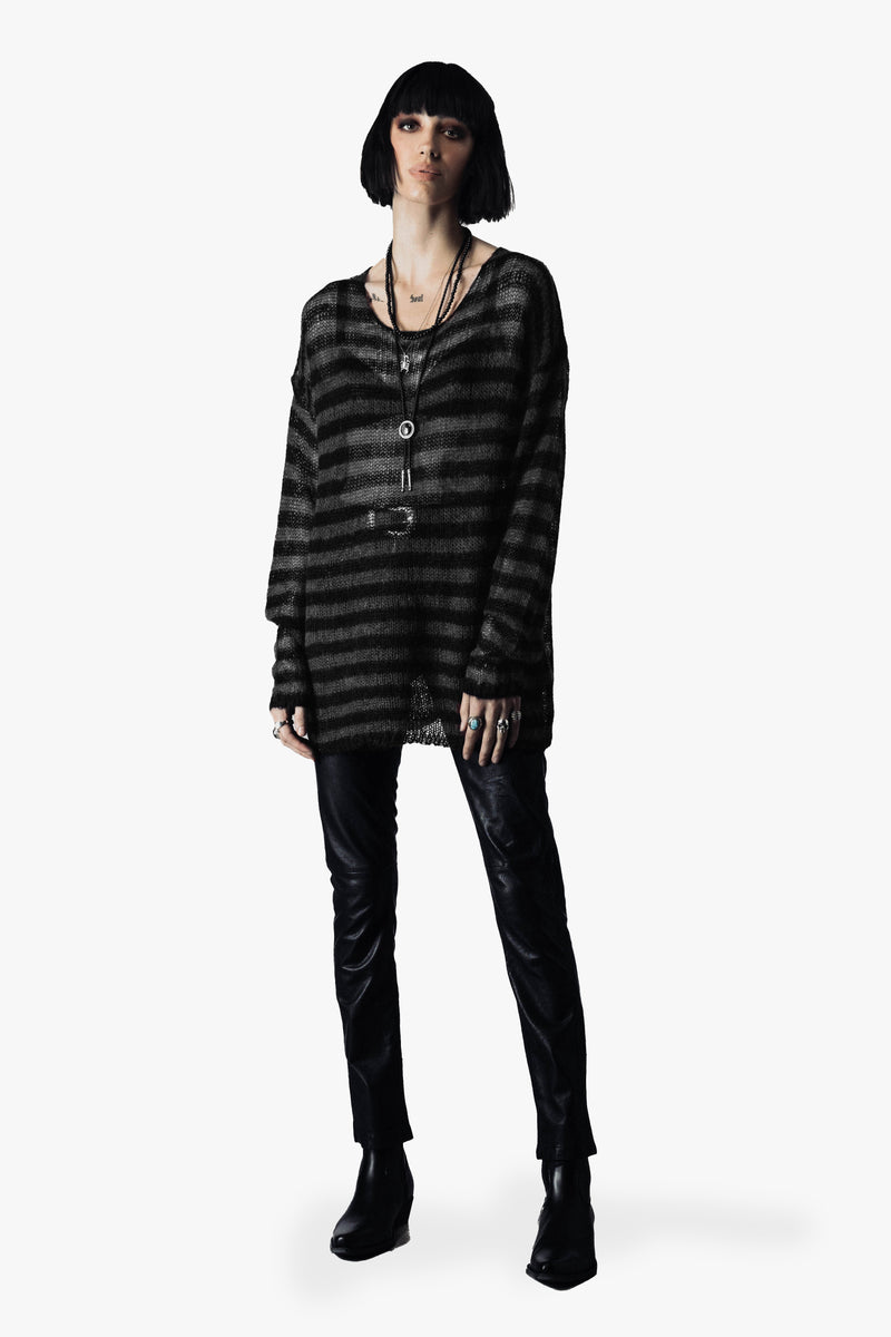 OVERSIZED CLASSIC STRIPE NAVARRO JUMPER - BLACK & GUN METAL GREY - WOMENS