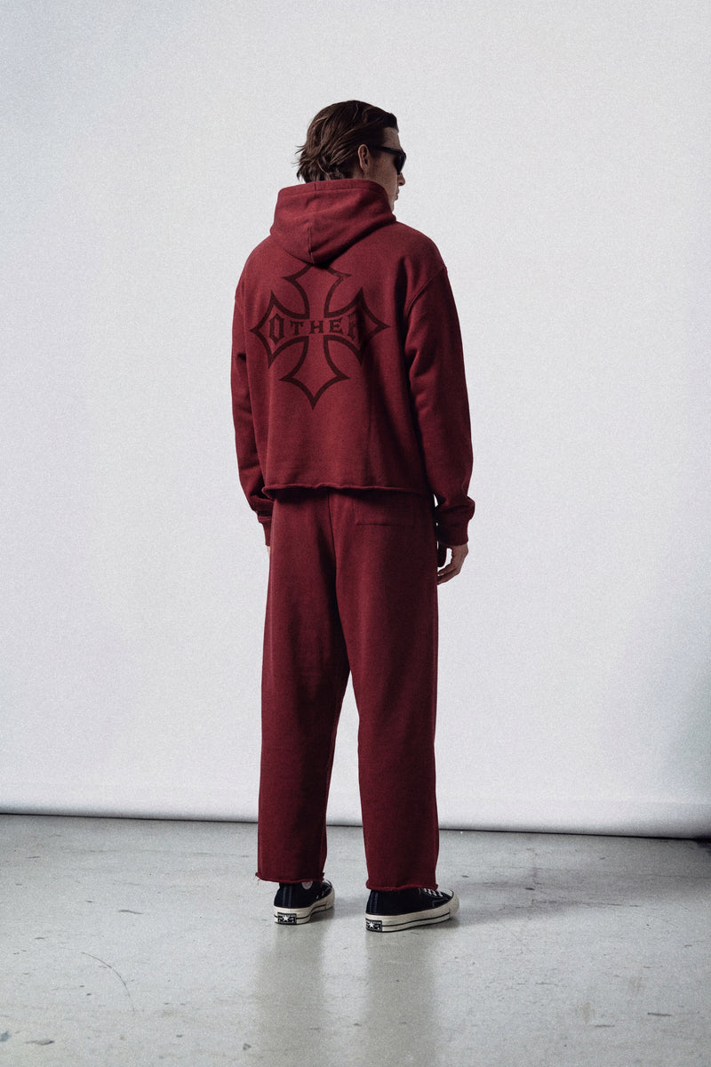 Icon Vintage Issue Raw Edge Oversized Hoodie - Oxblood