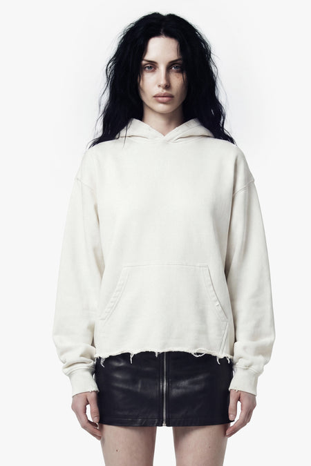 Vintage Issue Raw Edge Oversized Hoodie - Vintage White-Women
