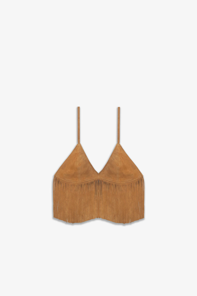Tan Suede Fringe Bra