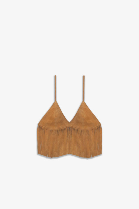 Tan Suede Fringe Bra
