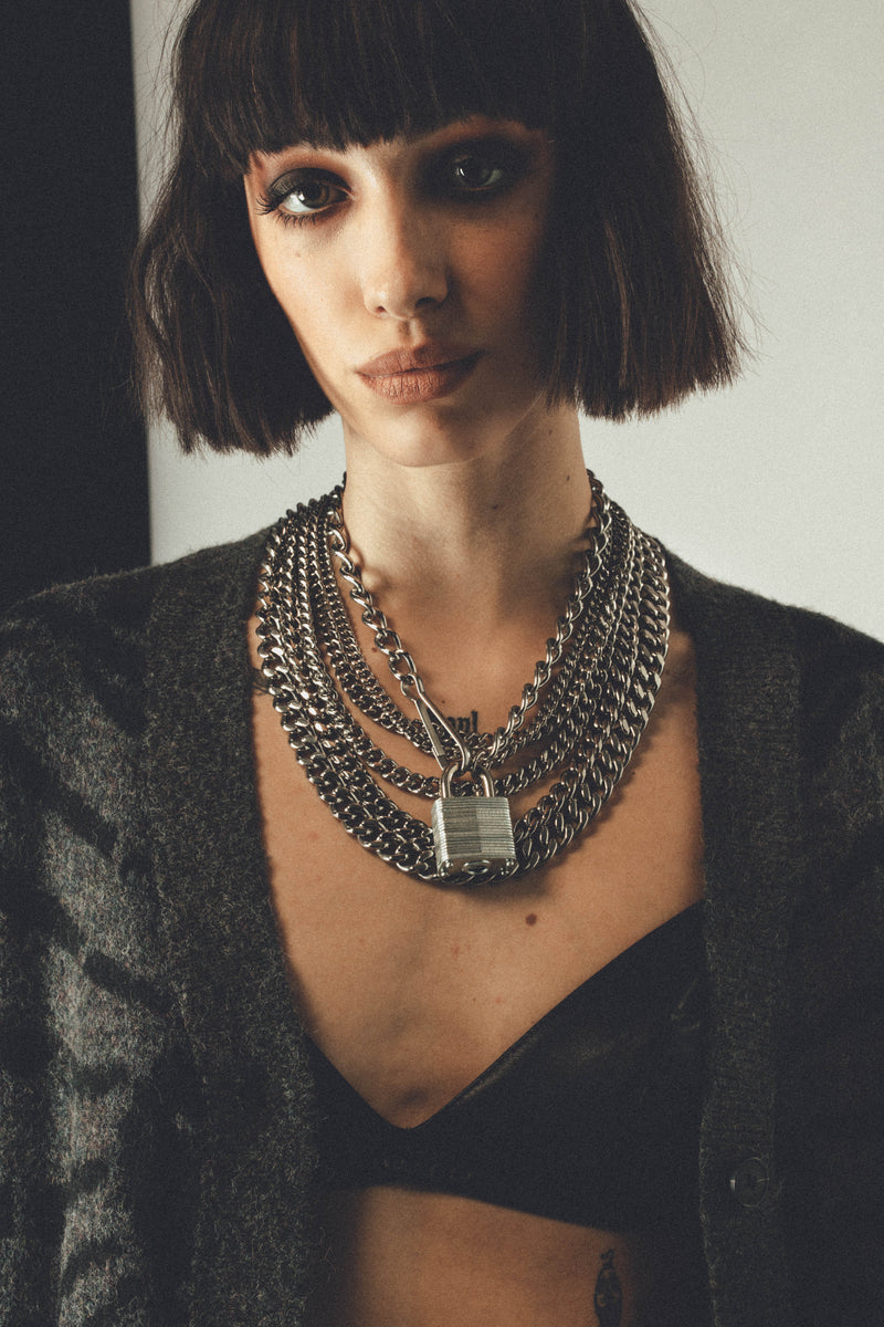 V2 Padlock Choker Chain | Silver