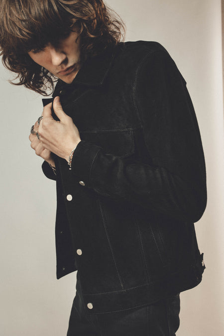 The Suede Trucker Jacket - Black