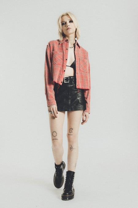 Cropped Flannel Shirt | Worn Red