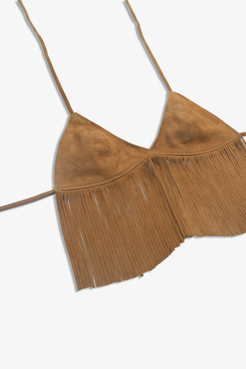 Tan Suede Fringe Bra