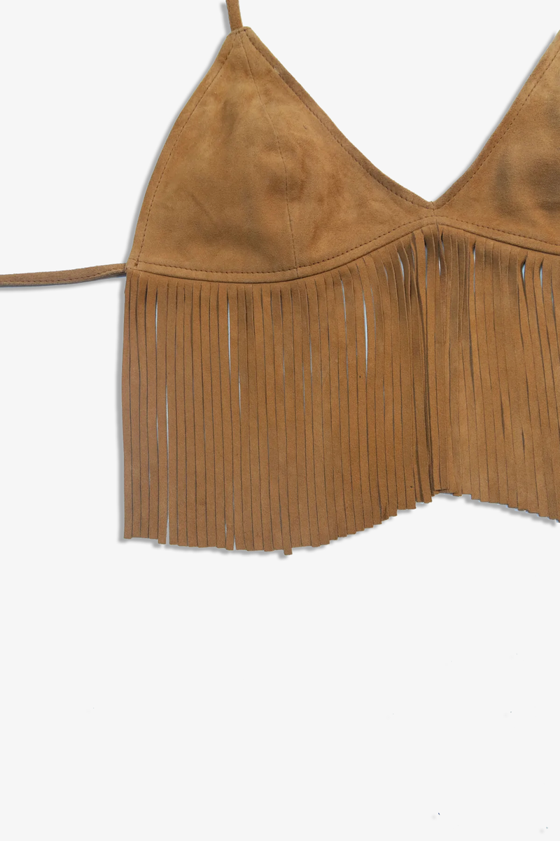 Tan Suede Fringe Bra